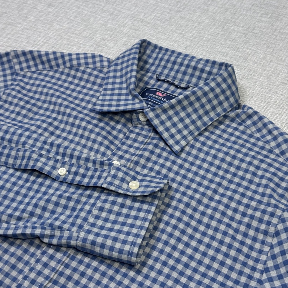 Vineyard Vines Performance Slim Fit Cooper Button-Up Shirt Mens M Blue Check